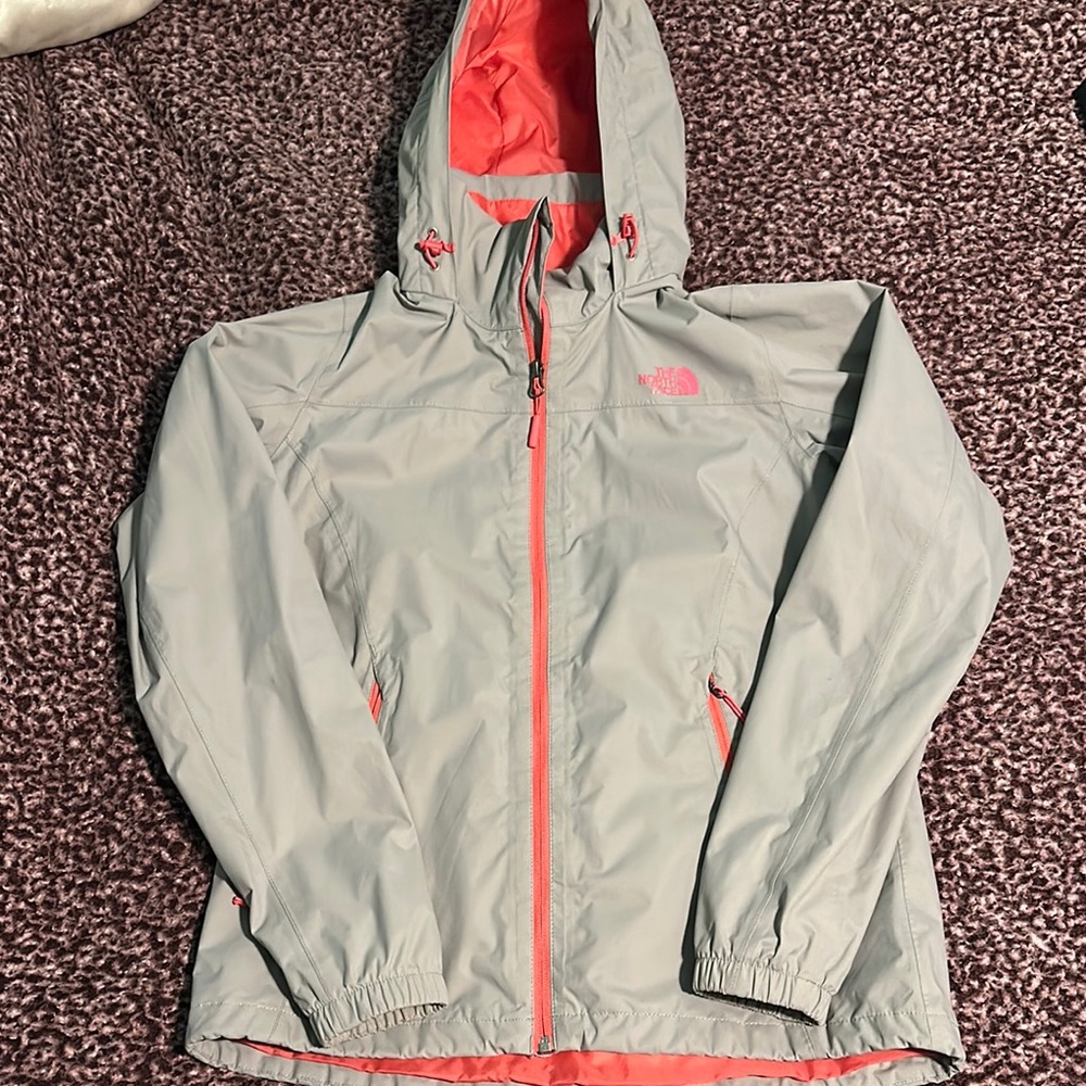The North Face Gray and Pink Rain Jacket